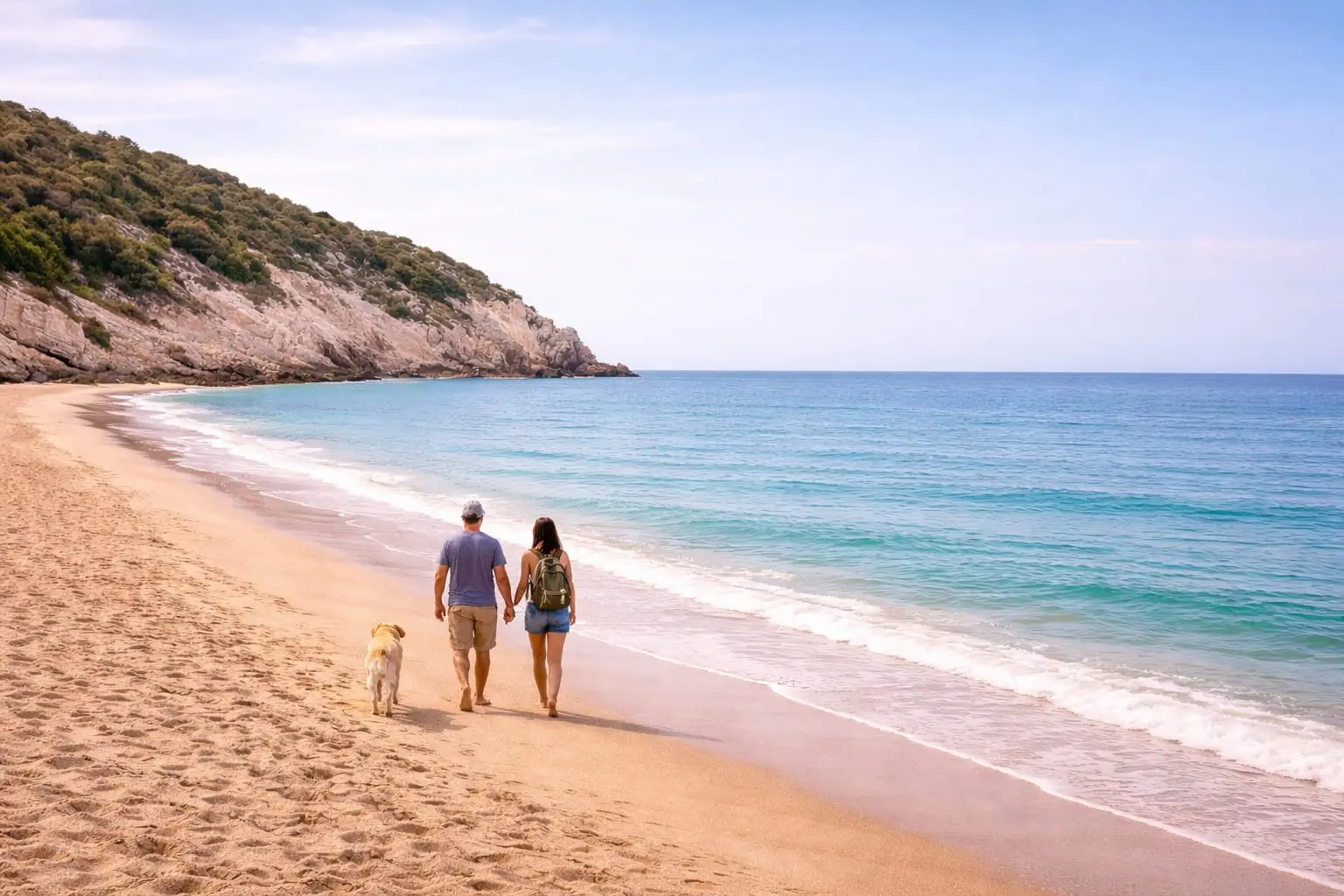 Paar mit Hund am Strand